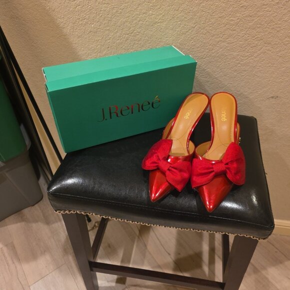 J.Renee Shoes - J Red Eleonna Red Patent Leather Bow Mule Heels